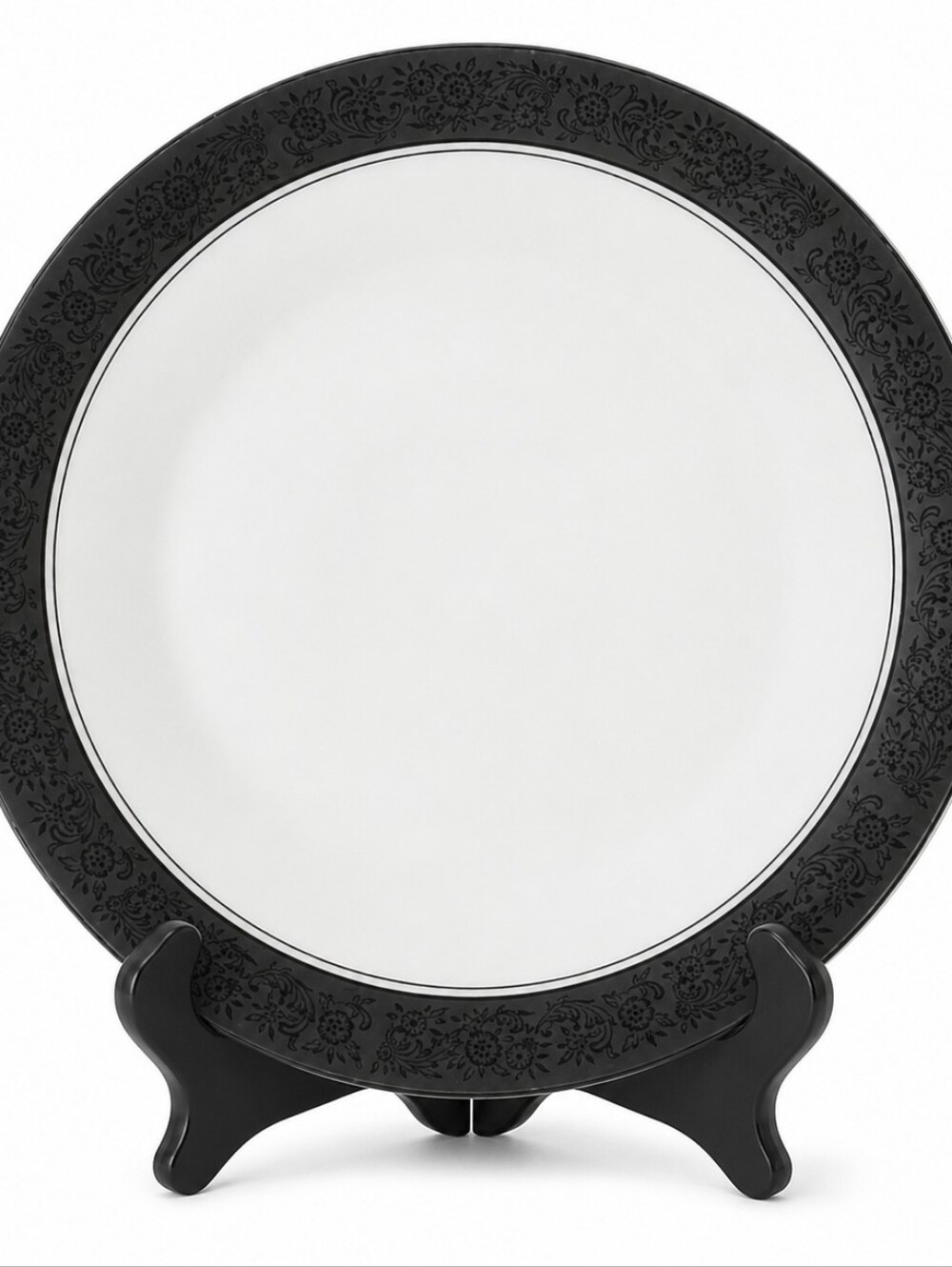 Vintage Noritake Mirano China Dish Japan Black Floral Platinum Rim Dinner Plate
